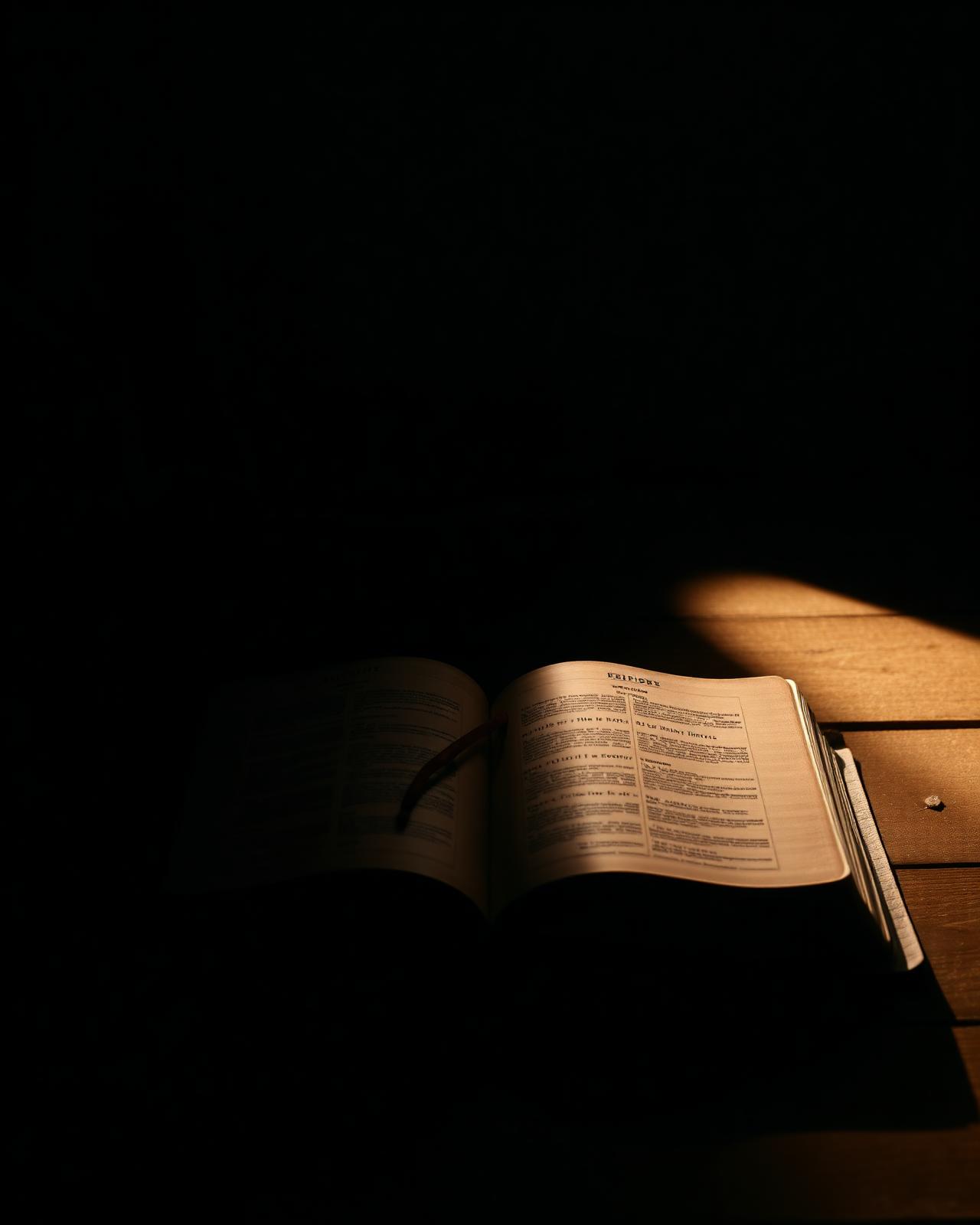 Open bible lit by warm light